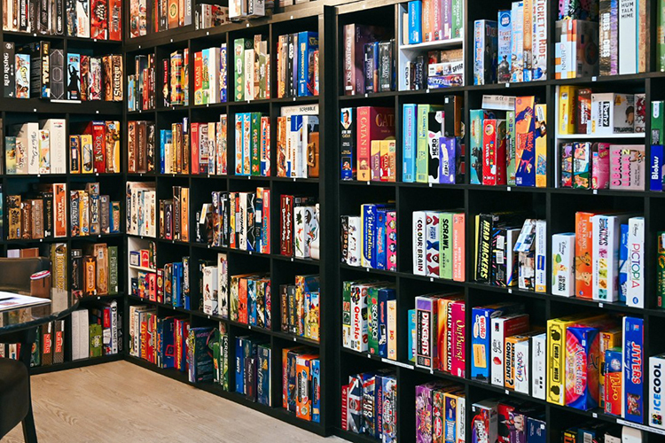 Selection of board games available at Snacks and Ladders café in Newport