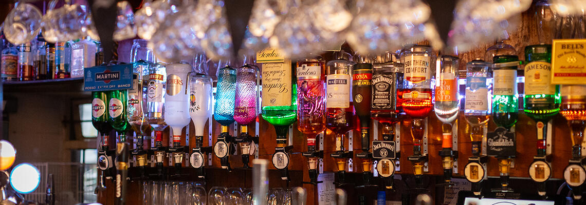 The bar of a pub on the Isle of Wight showing the spirits and drinks on offer