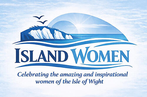 Island Women event logo against a blue sky background, celebrating inspirational women of the Isle of Wight.
