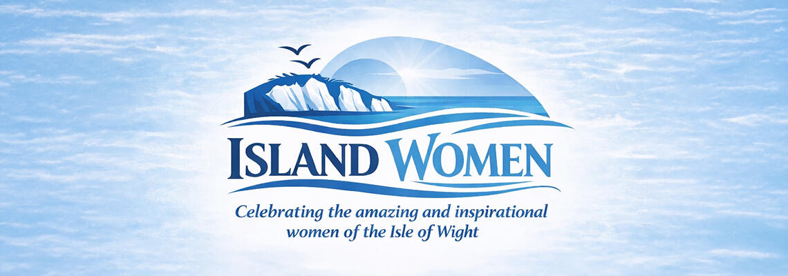 Island Women event logo against a blue sky background, celebrating inspirational women of the Isle of Wight.